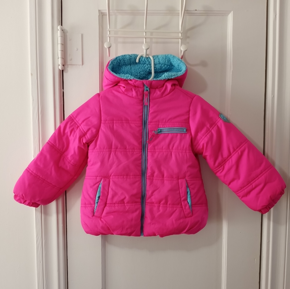 Pink and Blue Sherpa Lined Puffer Winter Coat Toddler Girls Size 4